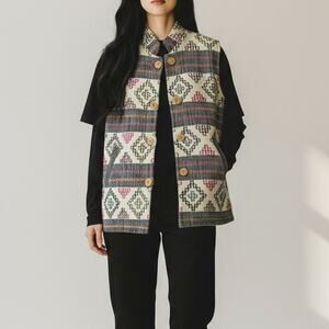 SamSara Gear Wool Vest Vintage Women's Sz M Multicolor Embroidered Hippie Boho